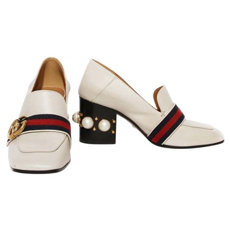 gucci vintage striped loafers|Gucci pearl heel loafer.